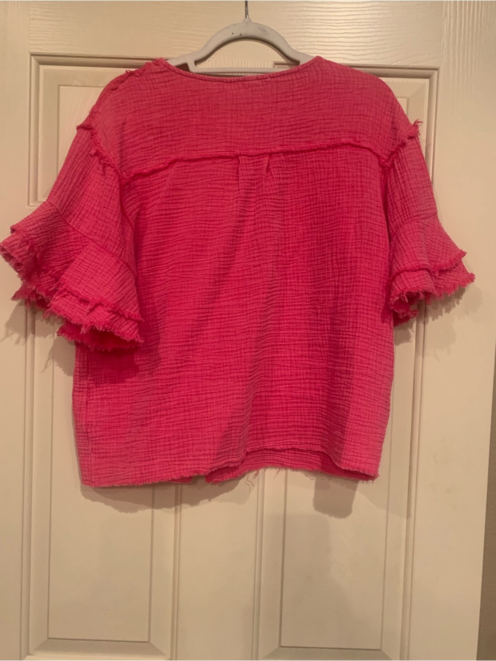 BiBi Bright Pink Ruffle Button-Front Top - Picture 2 of 7